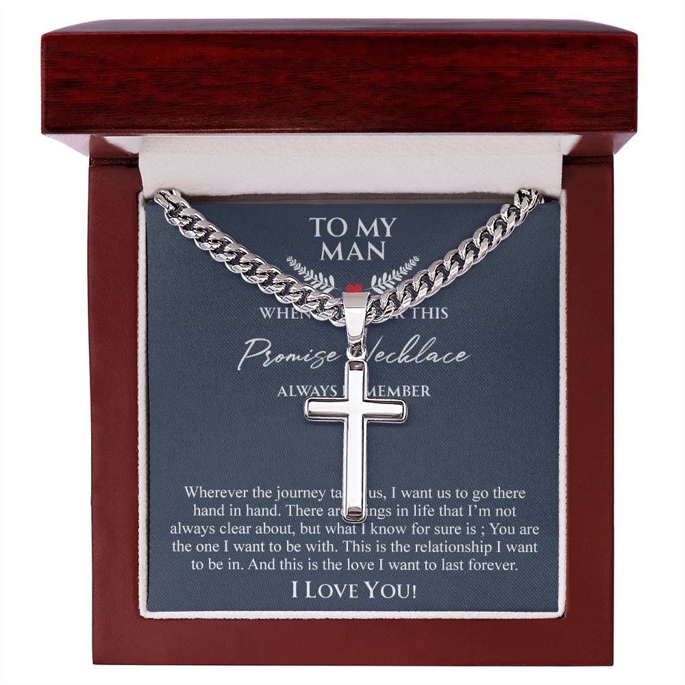 To My Man Necklace Anniversary Gift for Boyfriend, Boyfriend Birthday Gift 175087501988 Cuban Chain with Artisan Cross Necklace