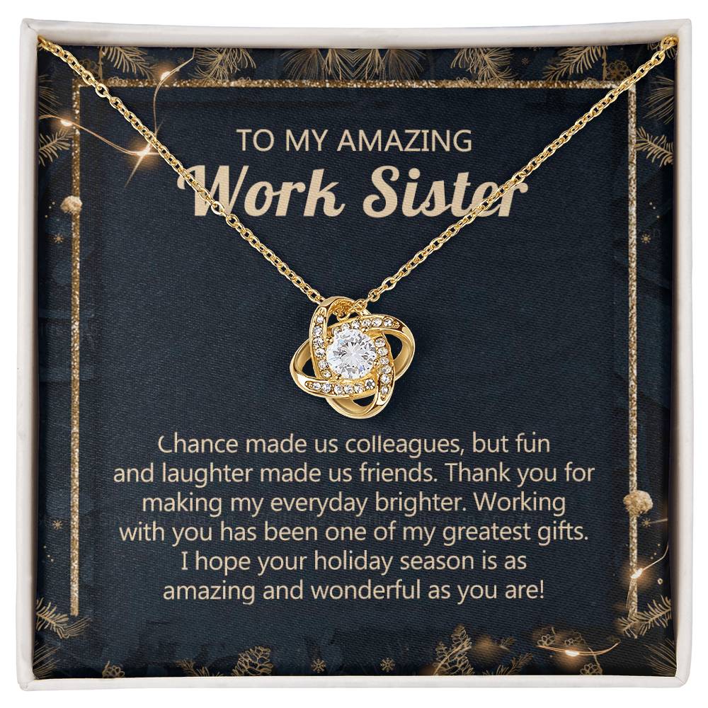 To My Amazing Work Sister Love Knot Necklace From Brother, Best Friend Gift Necklace for Colleague Christmas Pendant for Work Sister Co-Worker Christmas Colleague Sister Jewelry Gift for Girls Women