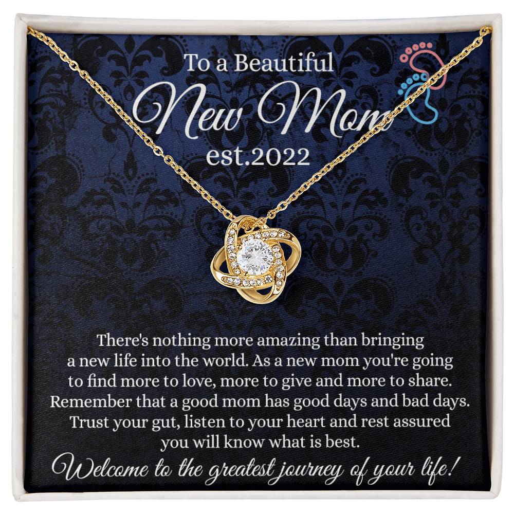New Mom Gift Necklace, To A Beautiful New Mom Love Knot Necklace Gift From Daughter, est 2022 Necklace Gift For Mom, Beautiful Mom Gift Necklace, Jewelry Gift For Women, New Mom Love Knot Pendant