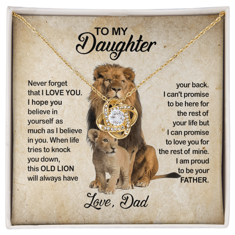 To My Daughter Love Knot Necklace with Luxury Box Gift From Dad, Daughter Lion And Father - Daughter Love Knot, Pendant Necklaces On Birthday, Christmas Jewelry Gift For Girls, Little Girl Necklace