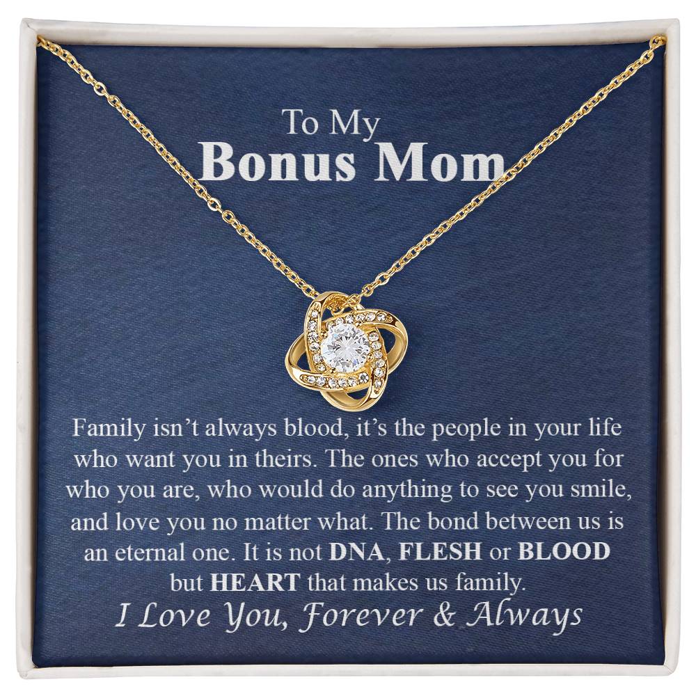 To My Bonus Mom Necklace From Bonus Daughter, Bonus Mom Gift Necklace, Bonus Mother Jewelry For Women, Necklace Gift For Mom On Mothers Day, Anniversary, Birthday Gift Love Knot Pendant For Her