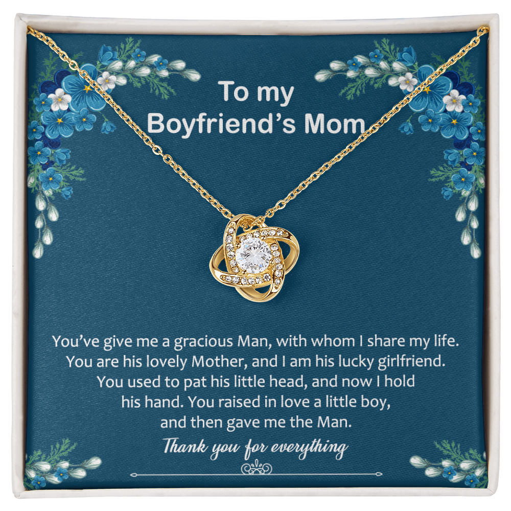 To My Boyfriend Mom Necklace From Girlfriend,  Thank You For Everything Boyfriend's Mom Gift Necklace, Love Knot Necklaces For Boyfriends Mom Gift On Christmas, Mothers Day Jewelry For Her