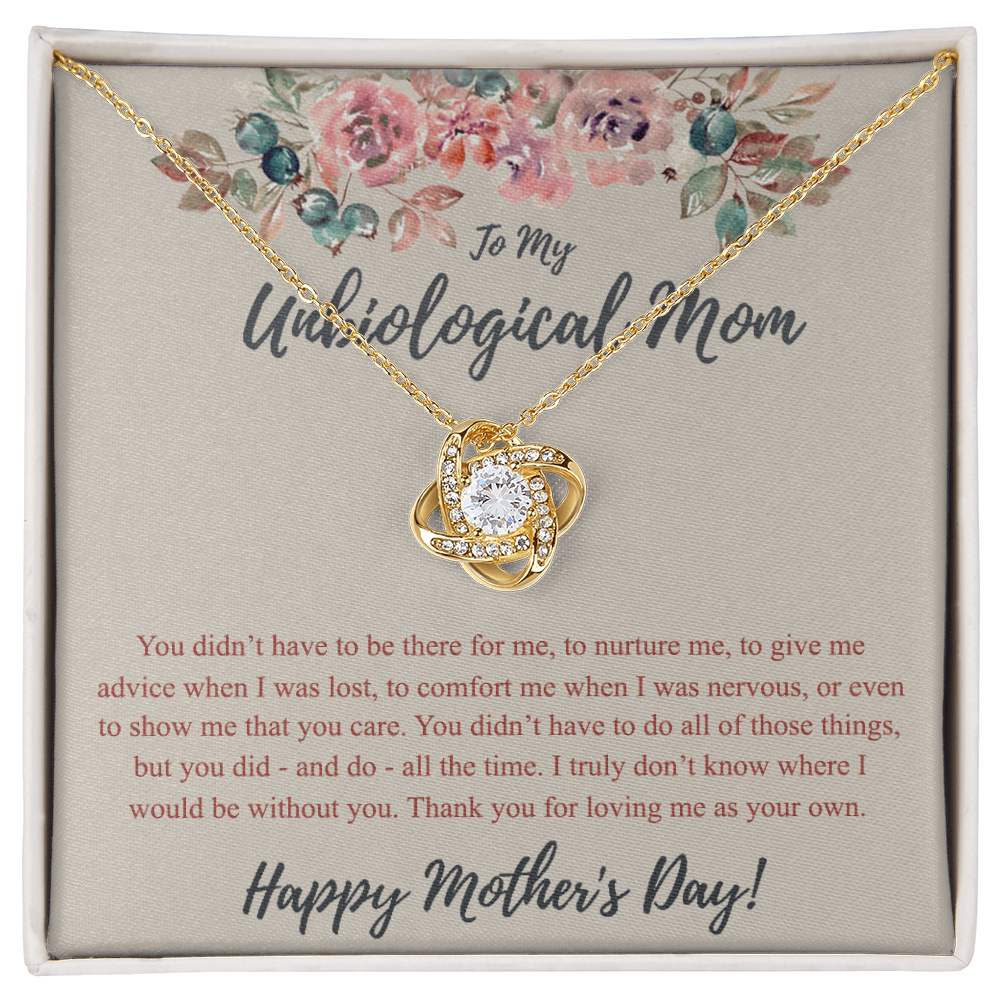 To My Unbiological Mom Necklace From Daughter, Bonus Mom Gift Love Knot Pendant For Her, Mother And Daughter Gift Necklace For Mom On Mothers Day, Anniversary, Birthday Gift To Unbiological Mother