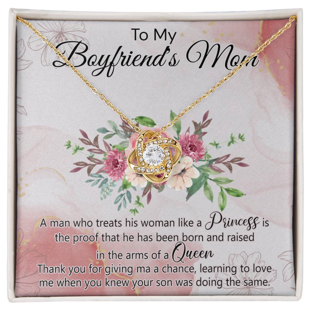 To My Boyfriend's Mom Necklace From Girlfriend, Boyfriends Mom Gift Necklace, Mothers Day Necklace For Boyfriends Mom From Girlfriend, Boyfriends Mom Love Knot Necklace On Mothers Day, Anniversary