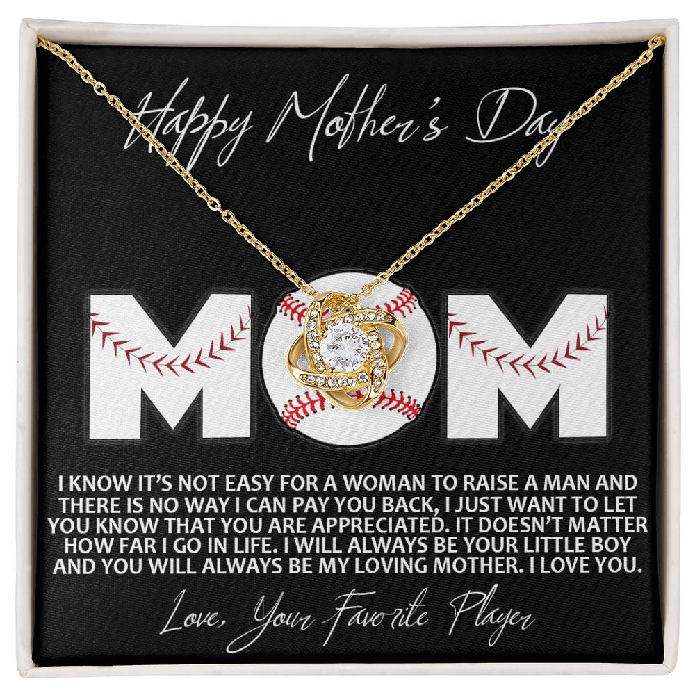 Baseball Mom Gift Necklace, To the Best Baseball Mom Necklace From Daughter, Favorite Player Necklace Gift For Mom, Baseball Mom Love Knot Necklace Jewelry Gift For Women Happy Mother's Day Necklace