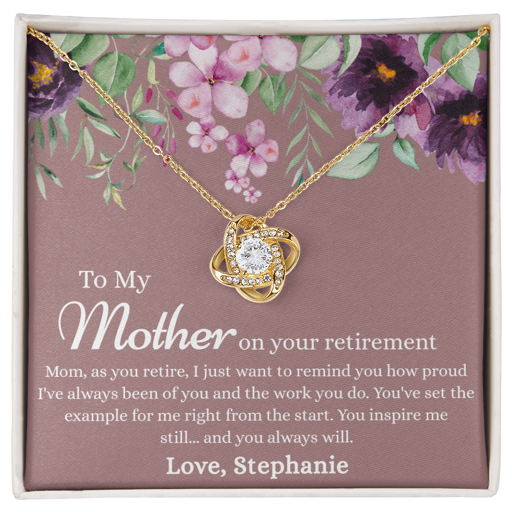 To My Mother Love Knot Necklace, Mom Retirement Gift Necklace, Happy Retirement Gift, Best Retirement Gift For Mom, Gift Necklace For Retiring Mother, Necklace Gift for Mom Mother On Your Retirement