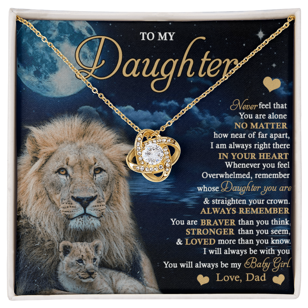 Daughter Gift Necklace From Dad, To My Daughter Lion And Dad Necklace, Love Knot Necklace for Daughter Gift On Birthday Gift Christmas Graduation Gift Jewelry Gift For Girls, Little Girl Necklace
