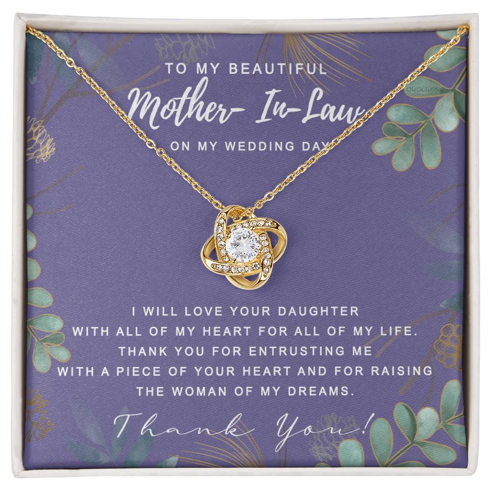 Wedding Day Necklace Gift For Mother In Law, To My Beautiful Mother In Law Love Knot Necklace From Daughter In Law, Thank You Necklace Gift For Mother From Daughter, Mother In Law On My Wedding Day