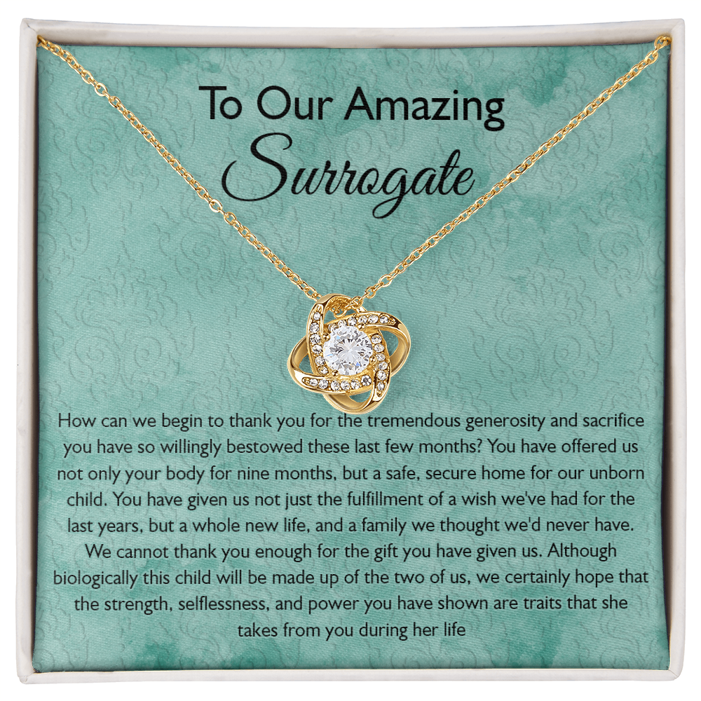 Surrogate Gift Necklace, Surrogate Thank You Gift Love Knot Pendant, Surrogate Appreciation Gift, Surrogate Love Knot Necklace, Surrogate Pregnancy Gift, Love Knot Necklace Message Card And Box Gift