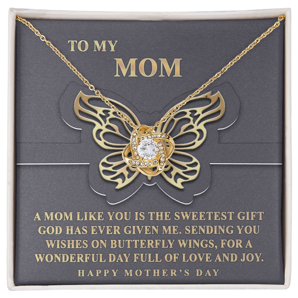Butterfly Mom Gift Necklace, To My Mom Love Knot Necklace From Dayghter, Happy Mother's Day Necklace Gift For Mom, Mother And Daughter Gift Necklace To Mom On Mother's Day, Jewelry Gift For Women
