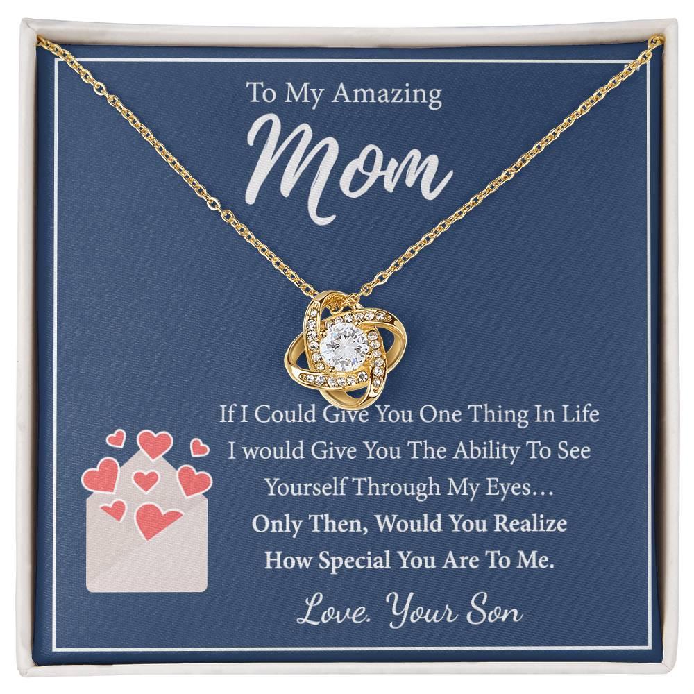 To My Amazing Mom Necklace From Son, Necklace Gift On Birthday Gift Anniversary Mother's Day Necklace For Mom Love Knot Necklace From Son, Jewelry Gift For Women, Mother, Mom And Son Necklace