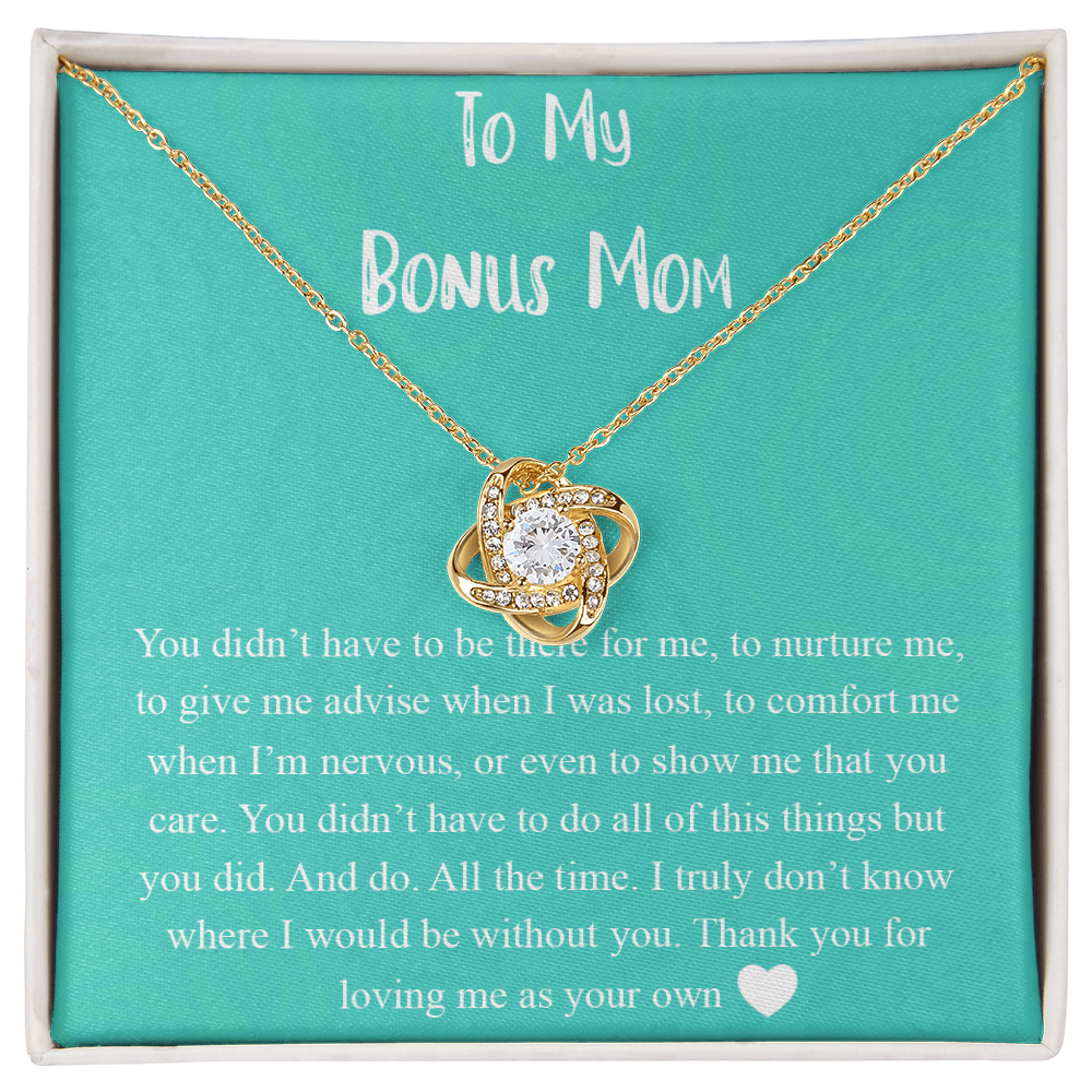 To My Bonus Mom Necklace From Bonus Daughter, Bonus Mom Gift Necklace, Jewelry For Her, Thank You For Loving Mom Necklace Gift On Mothers Day, Anniversary, Birthday Gift Love Knot Pendant For Her