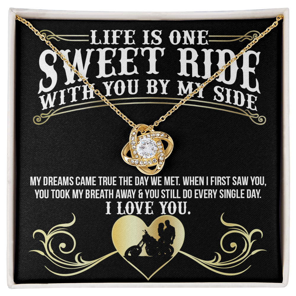 Gift for Sweet Ride Gift Necklace, Riding Partner Gift Necklace Birthday Gift for Biker Women Sweet Ride Gift Love Knot Pendant for Her Romantic Girlfriend Gifts Necklace Includes Message Card