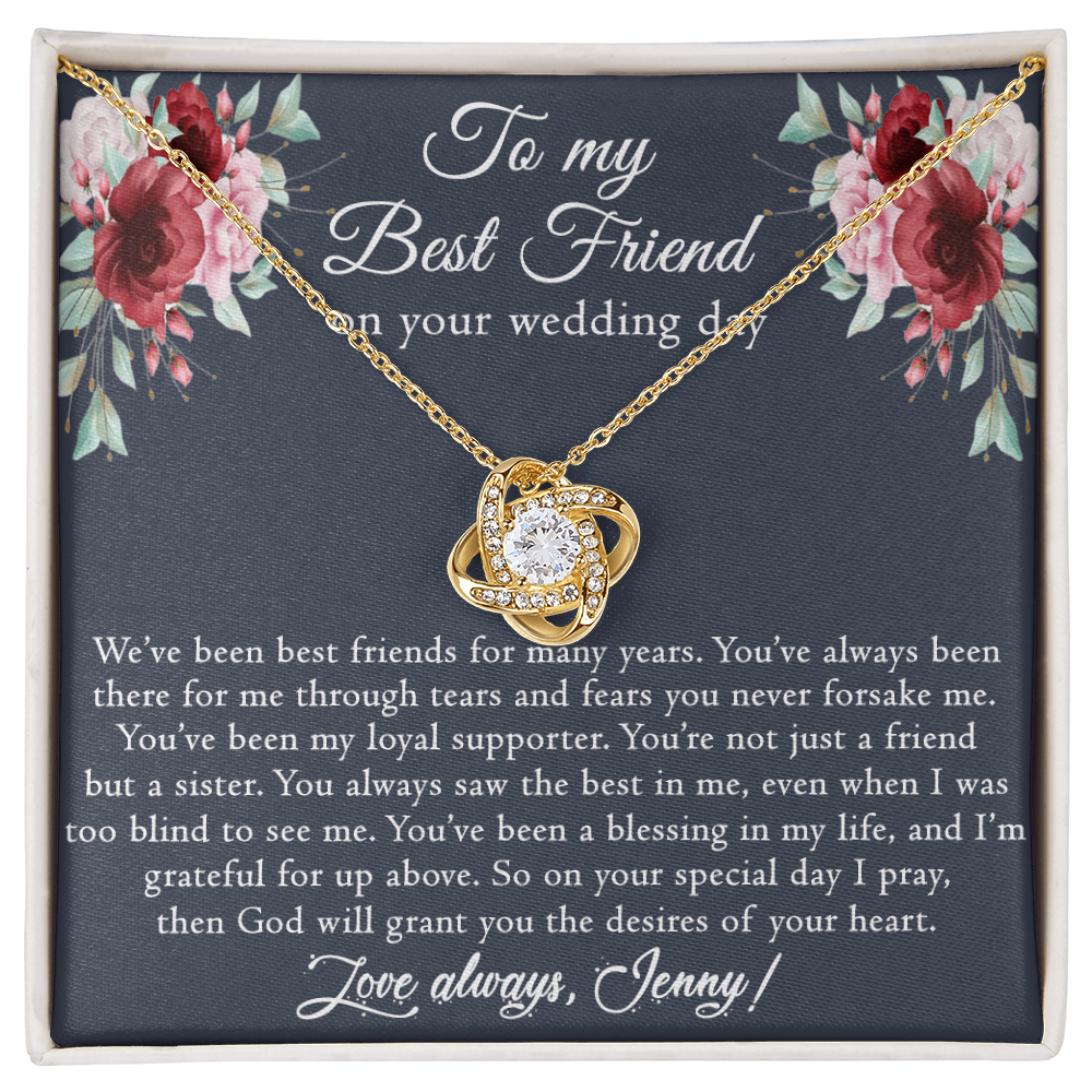 Best Friend Wedding Gift Necklace, Best Friend Gift Necklace, Gift Pendant For BBF On Wedding, To My Best Friend On Your Wedding Day Necklace, Best Friend Love Knot Necklace Gift On Wedding Day
