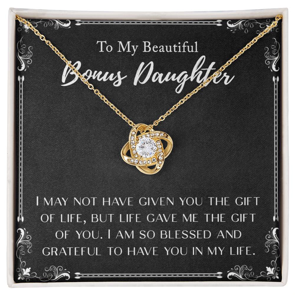Personalized Gift Necklace To My Bonus Daughter Love Knot Necklace From Mom And Dad, Step Daughter Gift Pendant, Adopted Daughter, Daughter In Law, Daughter Jewelry Gift For Girls, Little Girls