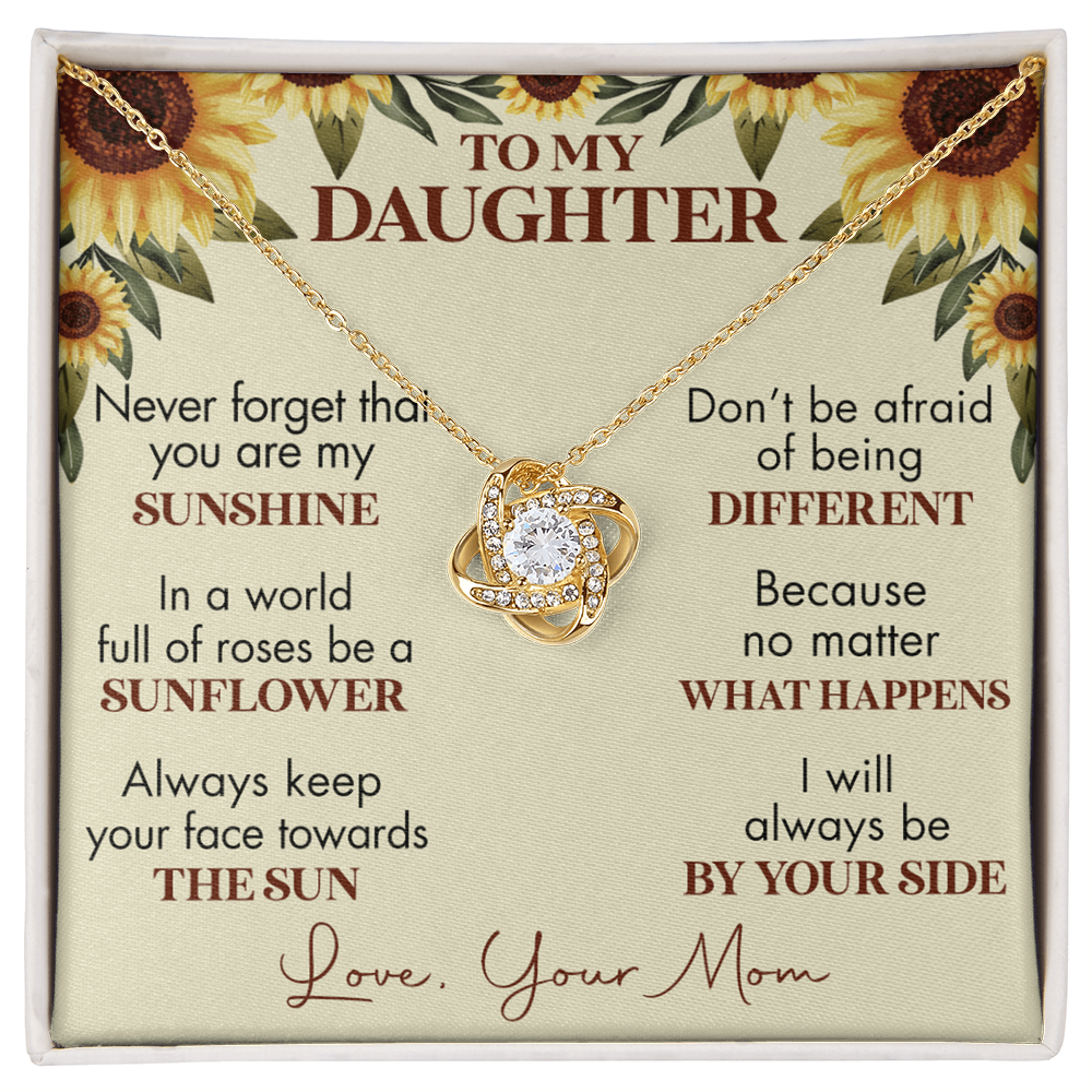 To My Daughter Love Knot Necklace, Gift For Daughter From Mom, Necklace For Daughters, Daughter Gift Necklaces From Mom With Jewelry To My Knot Women Love Mother, Sunflower Daughter Necklace