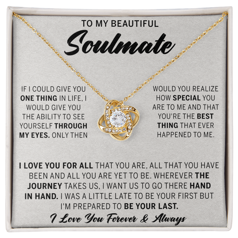 To My Beautiful Soulmate Necklace Gift From Husband, Boyfriend Jewelry Gift for Girls, Soulmate Gift Necklace for Women Love Lnot Pendant Gift for Her Romantic Girlfriend Gift Necklace Message