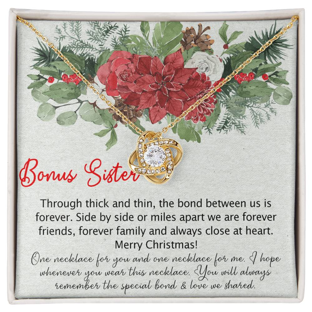 To my Bonus Sister Love Knot Necklace Pendant for Sister in law, Gift Necklace for Sister-in-Law Christmas Sister of the Groom Xmas Necklace for Future Sister in Law Gift Jewelry Gift for Girls Her