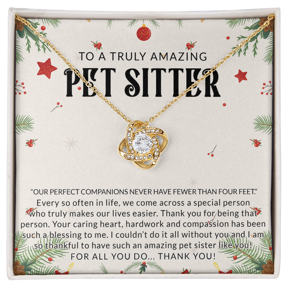 To A Truly Amazing Pet Sitter Love Knot Necklace, Dog Sitter Thank You Gift Necklace, Cat Sitter Thank You Gift, Christmas Present for Pet Dog Sitter Appreciation Gift Necklace for Dog Sitter