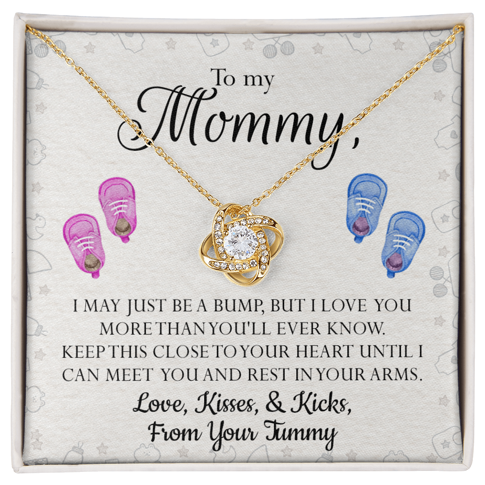 Mom Gift Necklace, To My Mommy Love Knot Necklace From Tummy, Necklace Gift For Mom, Mother's Day Necklace Gift, Birthday Necklace For Mom Anniversary Jewlry Gift For Women Kisses And Kicks Necklace