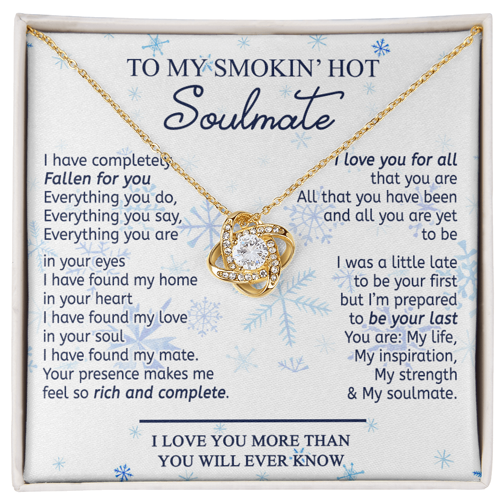 14k White Gold To My Soulmate Necklace Gift From Husband, Boyfriend For Her, Soulmate Gift Necklace for Wife, Smokin's Hot Soulmate Pendant Beautiful To My Wife Love Knot Pendant Necklace Gift