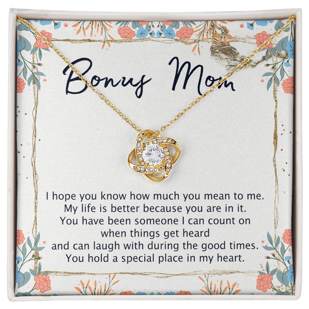 To My Bonus Mom Necklace From Bonus Daughter, Bonus Mom Gift Necklace, Love Knot Necklace Gift For Bonus Mother, Bonus Mammy On Mothers Day, Jewelry For Women, Daughter And Mother Necklace For Her