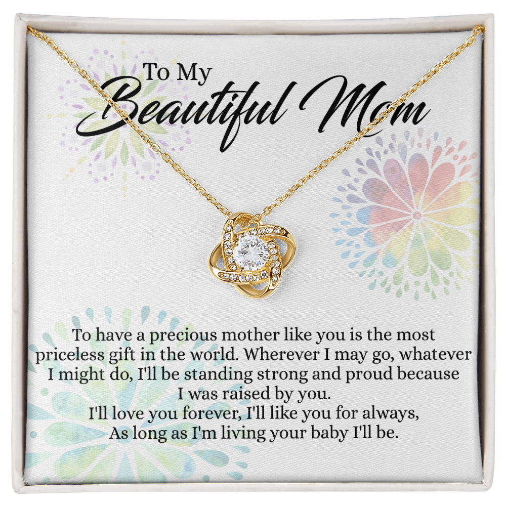 Beautiful Mom Gift Necklace, To My Beautiful Mom Love Knot Necklace From Daughter, Necklace Gift For Mom Mother's Day Necklace Gift For Mom Birthday Gift For Mom Anniversary Jewlry Gift For Women