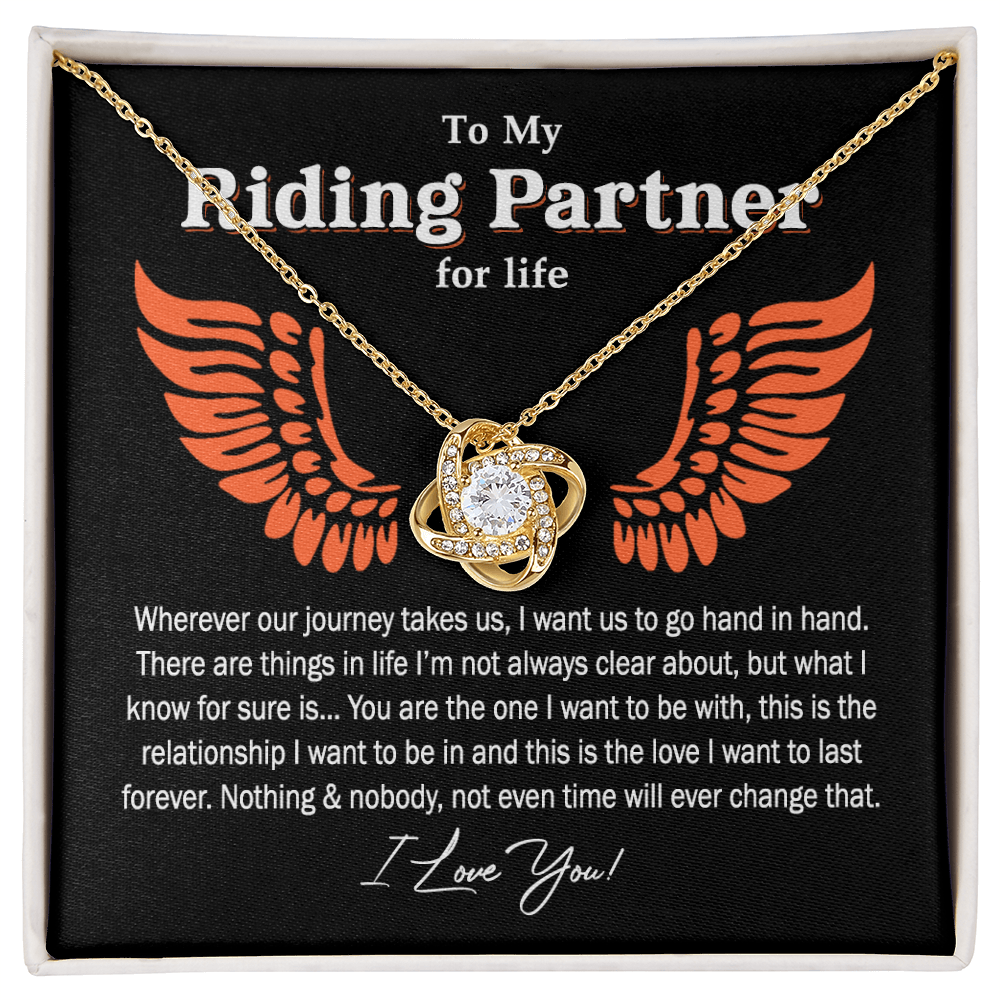 To My Riding Partner For Life Gift Necklace, Gift Necklace for Biker Woman, Motorcycle Love Knot Necklace for Girlfriend Wife Soulmate Proud Promise Future Wife Gift Engagement Gift from Men Boy Him