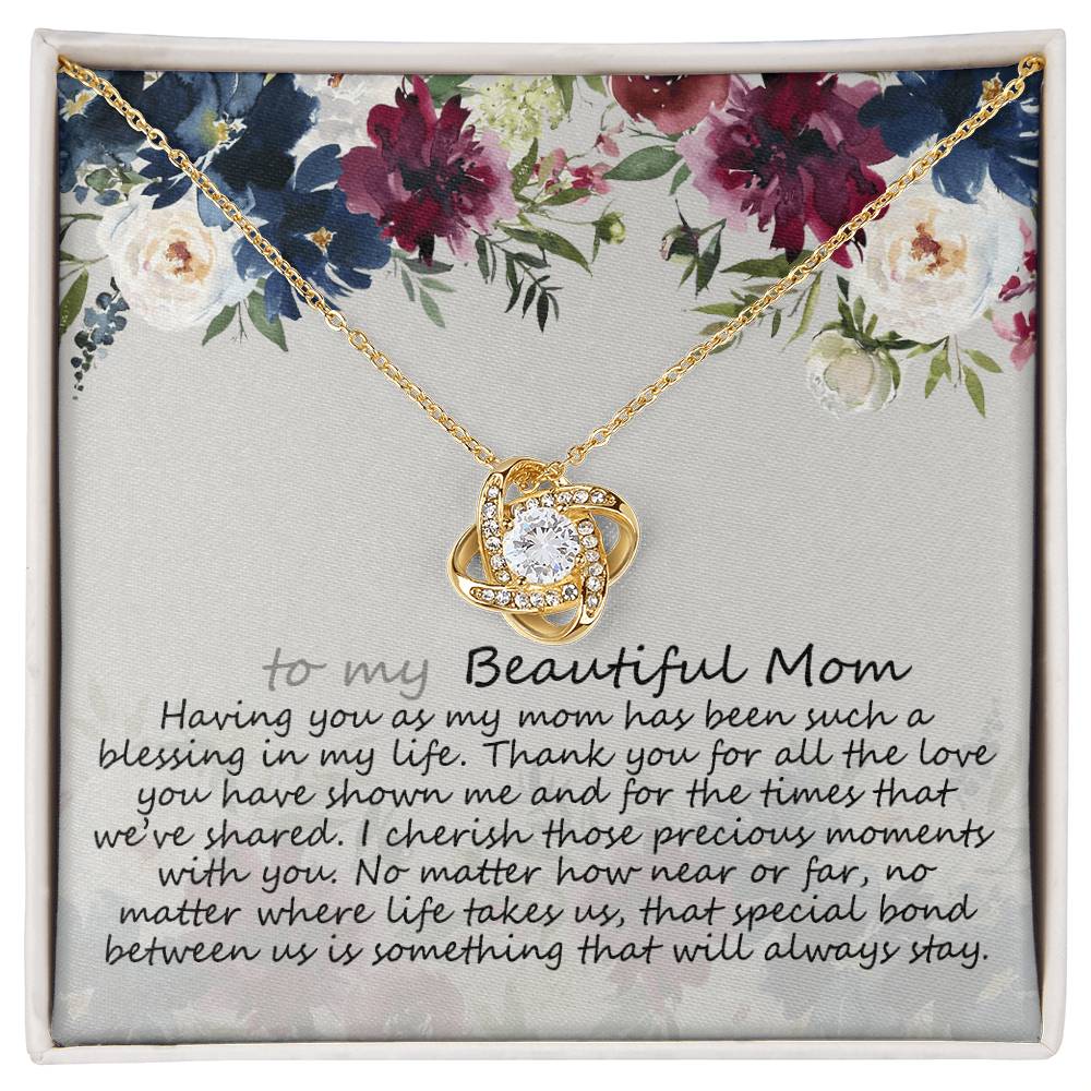 To My Mom Necklace From Daughter, Mother's Day Necklace Gift For Her, Beautiful Mom Love Knot Necklace Gift For Mom Boyfriend's Mom, Bonus Mom On Mothers Day, Anniversary, Birthday, Jewelry For Mom