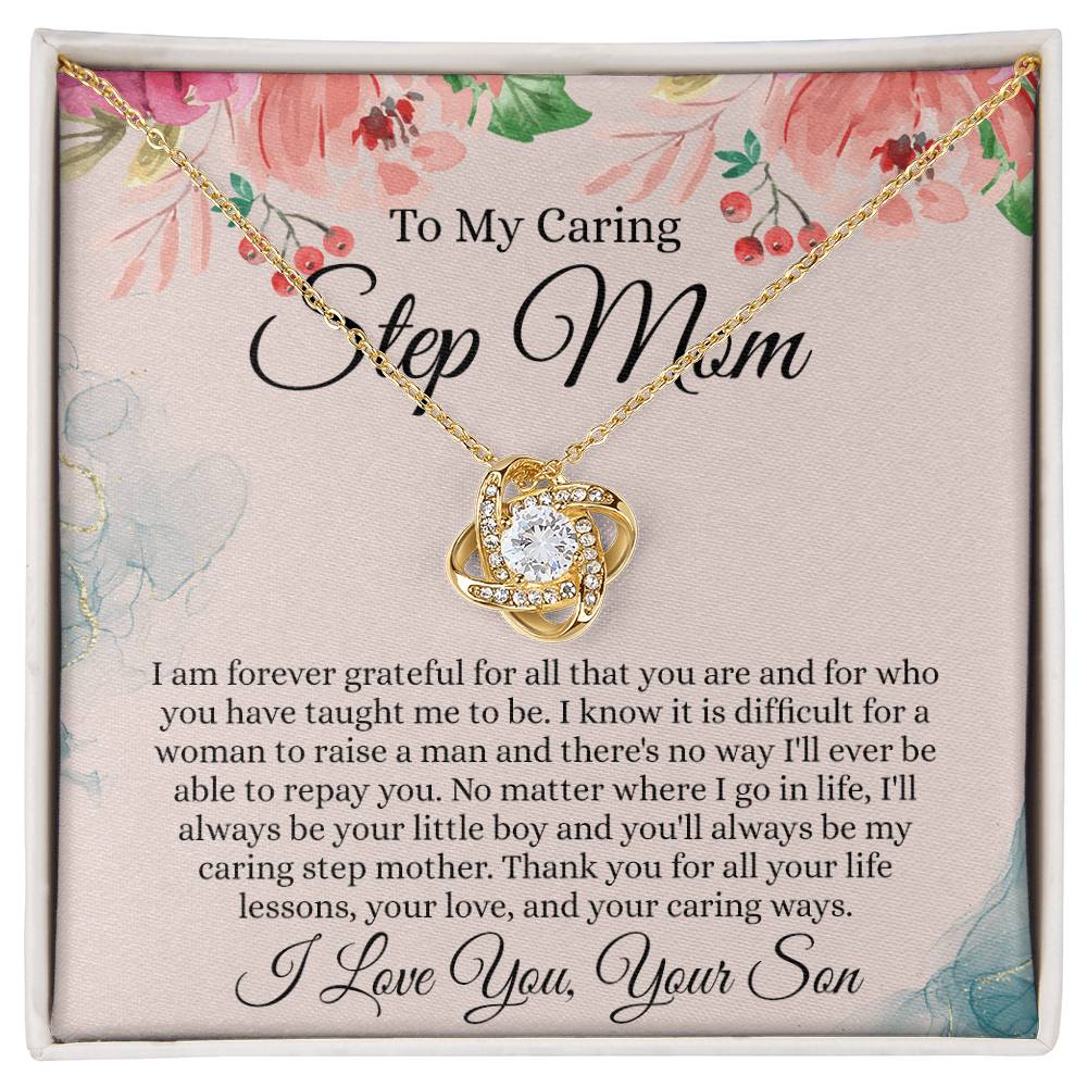 Step Mom Gift Necklace, To My Caring Step Mom Love Knot Necklace From Son, Grateful For All Necklace Gift For Step Mom, Jewelry Gift For Women, Step Mom Pendant, Birthday Gift Necklace For Step Mom