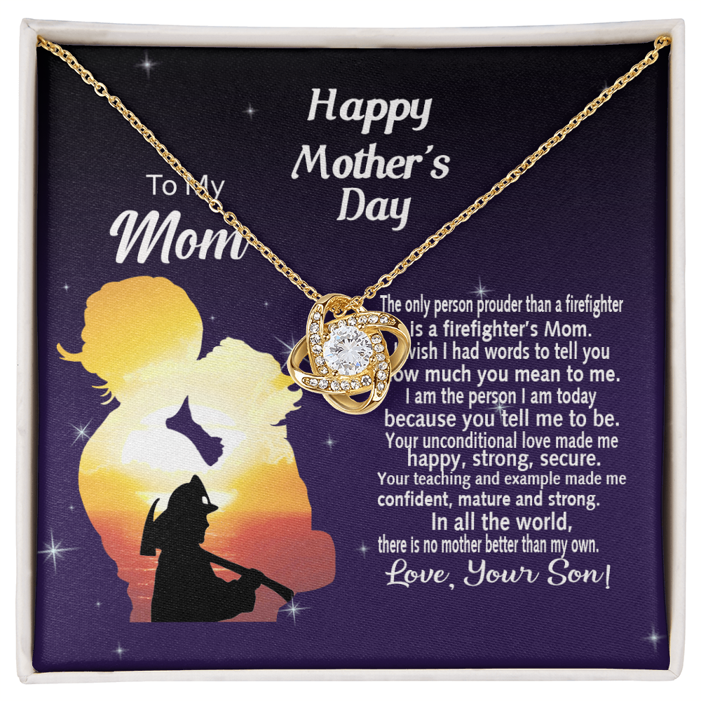 Firefighter's Mom Gift Necklace, Happy Mother's Day Necklace Gift For Mom, To My Mom Love Knot Necklace From Son Firefighter Necklace Gift For Mom Mother And Son Gift Necklace Jewelry Gift For Women
