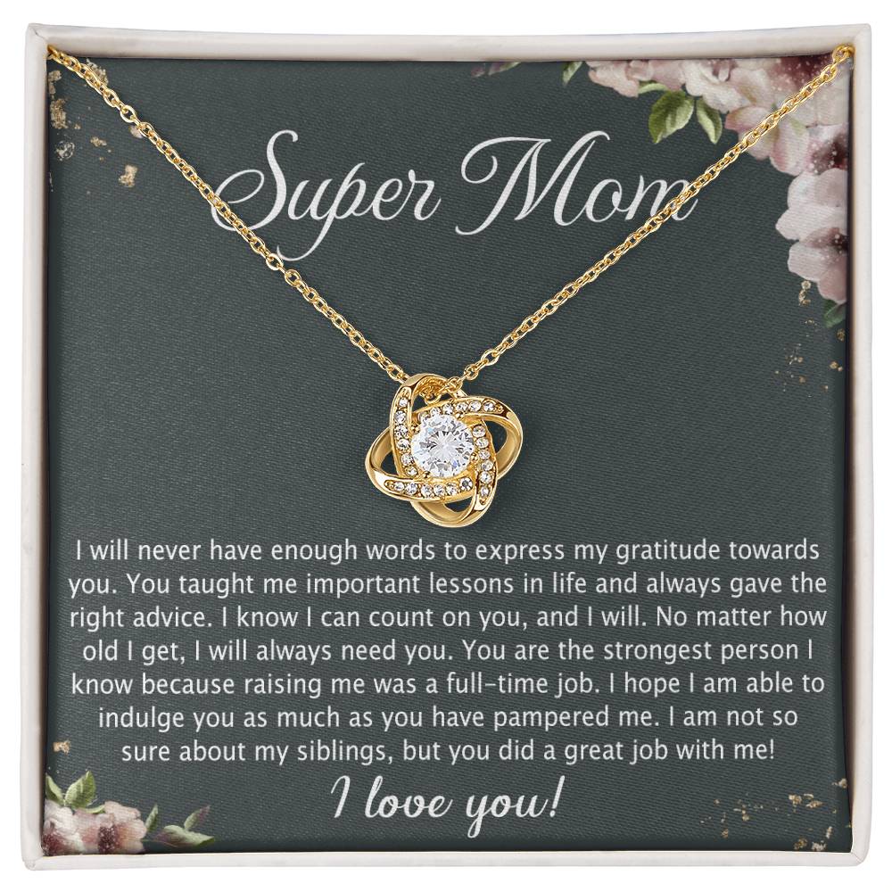 Super Mom Gift Necklace, To My Super Mom Love Knot Necklace Gift From Daughter Son Gift For Mom, Mother And Daughter Gift Necklace Personalized Gift Pendant, Love Knot Necklace Gift For Mom Pendant
