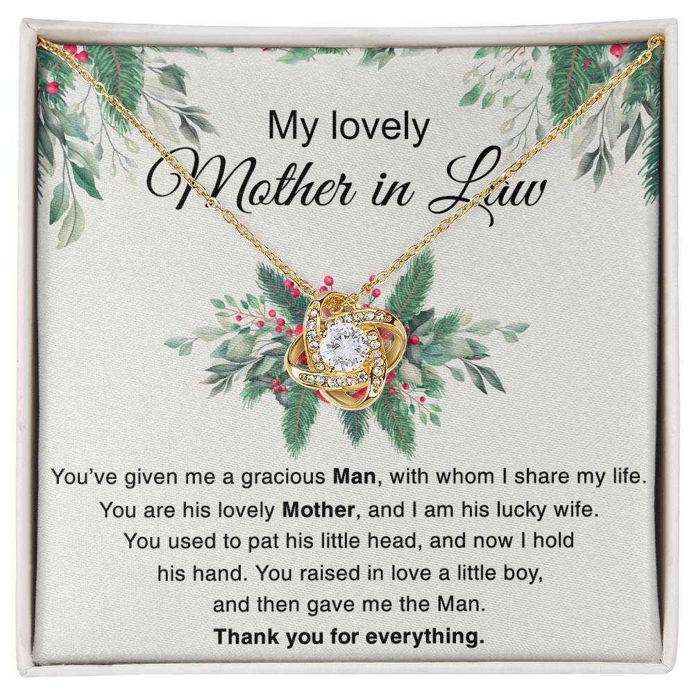 Mother in Law Gift Necklace, To My Lovely Mother In Law Love Knot Necklace From Daughter In Law Thank you For Mom Necklace Jewelry Gift For Women Bonus Mom Gift Necklace, Lovely Mother Gift Necklace