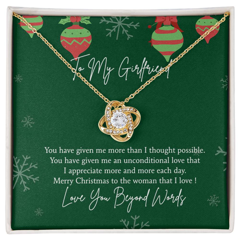 To My Girlfriend Christmas Necklace From Beyond Words, Merry Christmas Necklace To The Women, Girlfriend Gift Necklace, Love Girlfriend From Boy Friend Love Knot Pendant, Boyfriend And Girlfriend