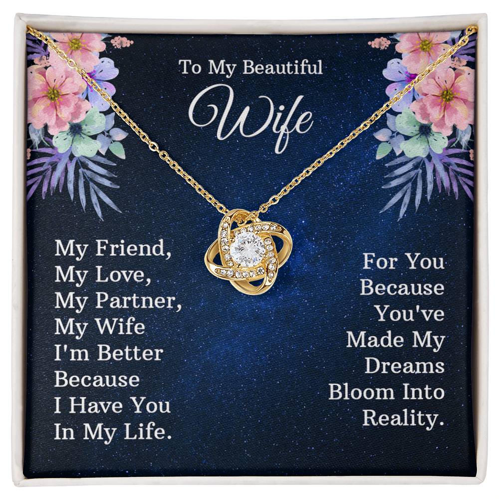 Wife Gift Necklace, To My Beautiful Wife Necklace From Husband, Wife Love Knot Necklace From Husband, Jewelry Gift For Women, My Friend Necklace, My Love Gift Necklace, My Partner Love Knot Pendant