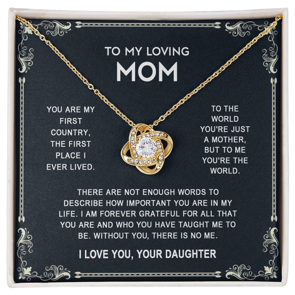 Loving Mom Necklace, Mother And Daughter Love Knot Necklace, To My Loving Mom Necklace From Daughter Gift On Birthday Gift Anniversary Mother's Day Necklace Pendant For Mom Jewelry Gift For Women
