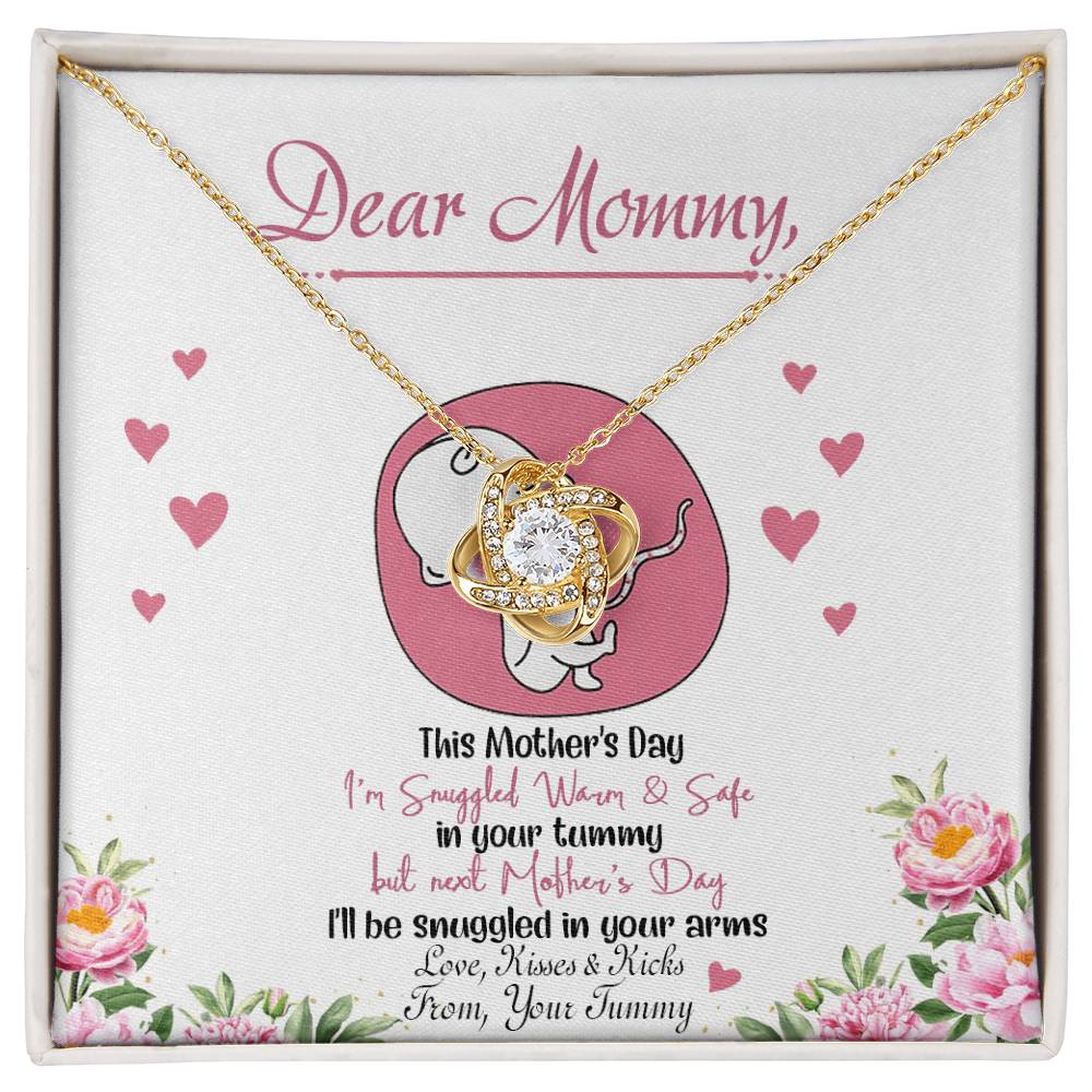 Dear Mommy Necklace, To My Mom Love Knot Necklace From Tummy, Kisses And Kicks Gift Necklace, Mother And Daughter Gift Necklace Jewelry Gift For Women, Mommy Gift Pendant Mother's Day Necklace Gift