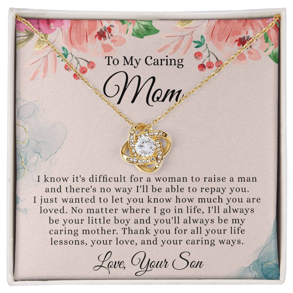 To My Caring Mom Necklace From Son, Love Knot Necklace Gift For Mom On Birthday Gift Anniversary Mother's Day Necklace For Mom, Caring Mom, New Mom Gift Necklace Gift For Her, Jewelry Gift For Women
