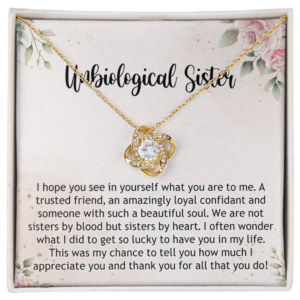 Gifts Necklace For Unbiological Sister, Unbiological Sister Love Knot Necklace Gift For Sister, Unbiological Sister Gift Necklace On Birthday Gift Anniversary To Unbiological Sister Best Friend Gift