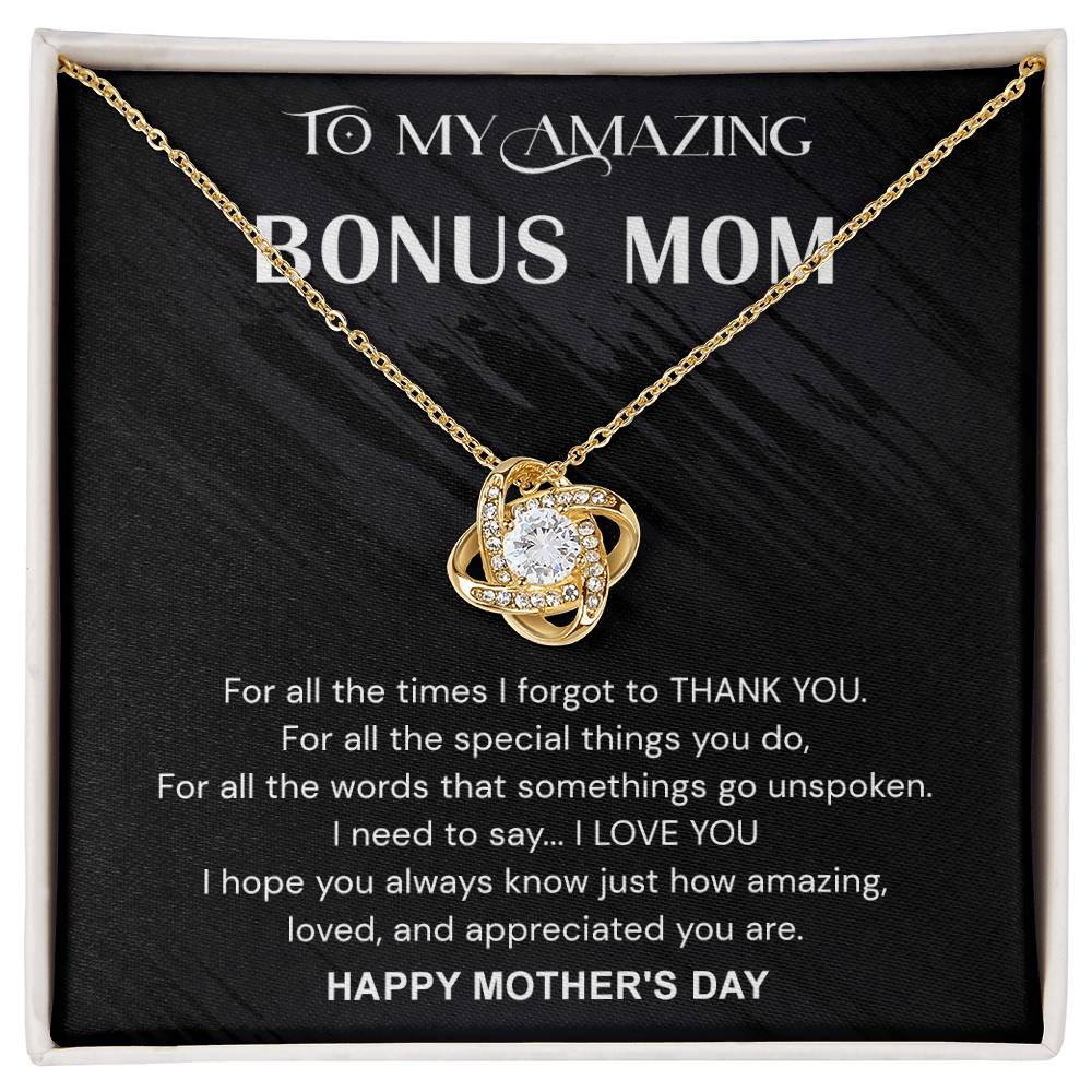 To My Amazing Bonus Mom Necklace From Bonus Daughter, Happy Mother's Day Necklace Gift For Her, Bonus Mom Gift Necklace, Jewelry For Women, Bonus Mother,  Love Knot Pendant For Mom On Mothers Day