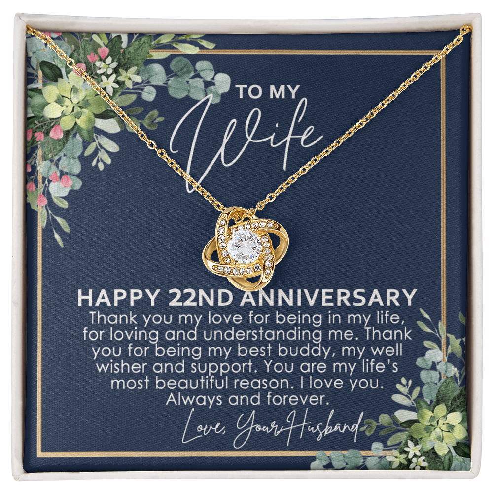 To My Wife Necklace From Husband, Happy 22nd Anniversary Love Knot Necklace Gift For Wife Husband To Wife, 22nd Anniversary Jewelry Gift For Women Wife Gift Necklace Soulmate Gift Pendant Necklace