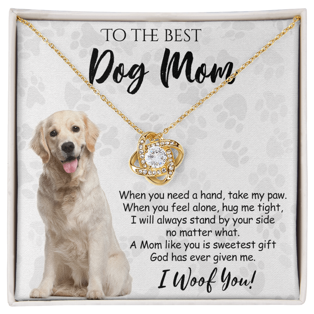 To The Best Dog Mom Love Knot Necklace From Daughter Mother's Day Necklace Gift, Golden Retriever Love Knot Pendant, Jewelry Gift For Women, Dog Lovers Golden Retriever Gift Necklace I Woof You