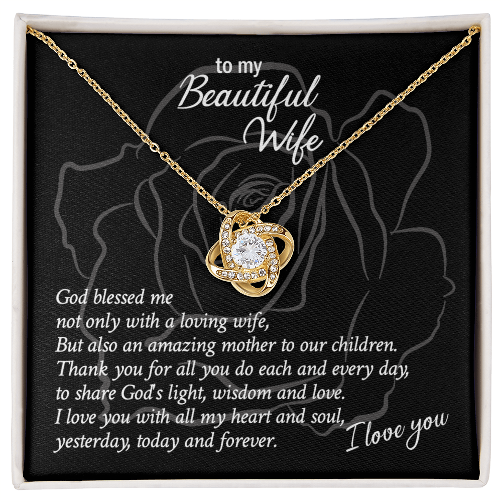 Beautiful Wife Gift Necklace, Loving Wife Love Knot Pendant - To My Beautiful Wife Necklace From Husband, Jewelry Gift For Women, Soulmate Gift Necklace, Wife Pendant Gift On Anniversary, Christmas
