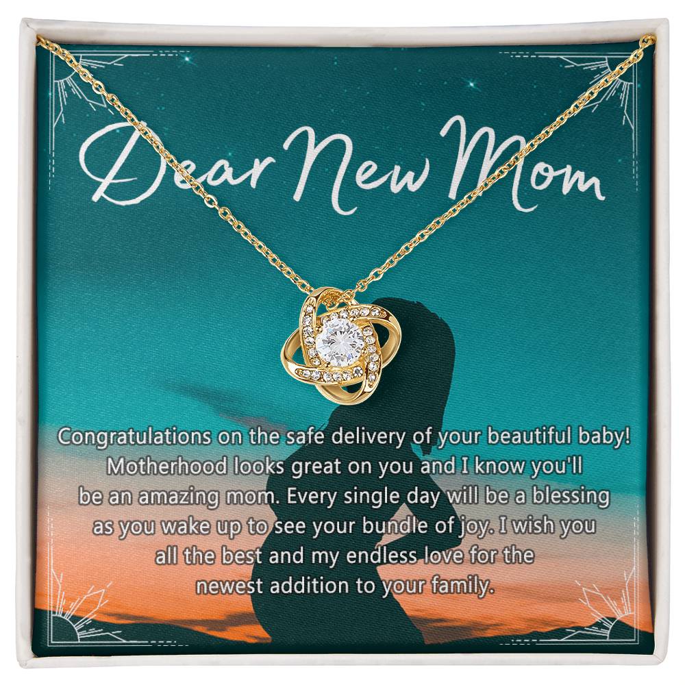 Dear New Mom Necklace, Dear New Mom Love Knot Necklace Gift From Daughter Congratulations Necklace Gift For Mom Your Beautiful Baby Necklace Gift For Mom Jewelry Gift For Mom, New Mom Gift Necklace
