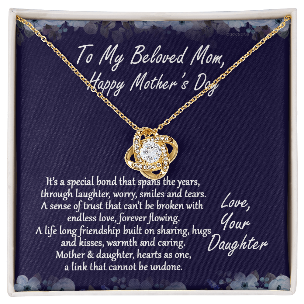 Beloved Mom Gift Necklace, Happy Mother's Day Necklace Gift For Mom, To My Beloved Mom Love Knot Necklace From Daughter And Mother Pendant, It's A Special Bond Necklace Gift For Mom, Jewelry Gift
