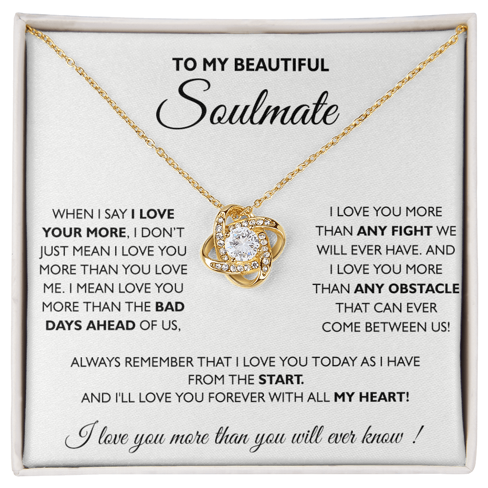 To My Beautiful Soulmate Love Knot Necklace From Husband To Wife, Girlfriend, Soulmate Gift Love Knot Pendant On Valentines Day Christmas for Her Romantic All My Heart Jewelry Gift For Women