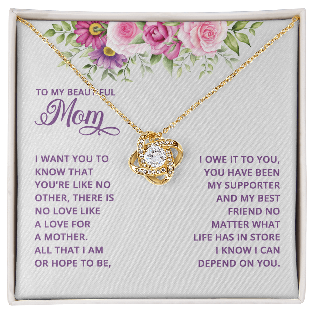 Happy Mother's Day Necklace, To My Beautiful Mom Necklace From Daughter, Mother And Daughter Gift Necklace On Mothers Day, Anniversary, Birthday Jewelry For Women Love Knot Pendant Gift For Mom