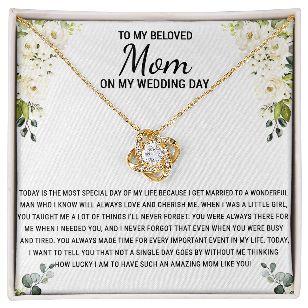 Beloved Mom Gift Necklace To My Beloved Mom Love Knot Necklace Gift From Daughter, Wedding Day Necklace Gift For Mom, Beloved Mom On My Wedding Day Necklace Gift For New Mom, Bonus Mom Gift Necklace