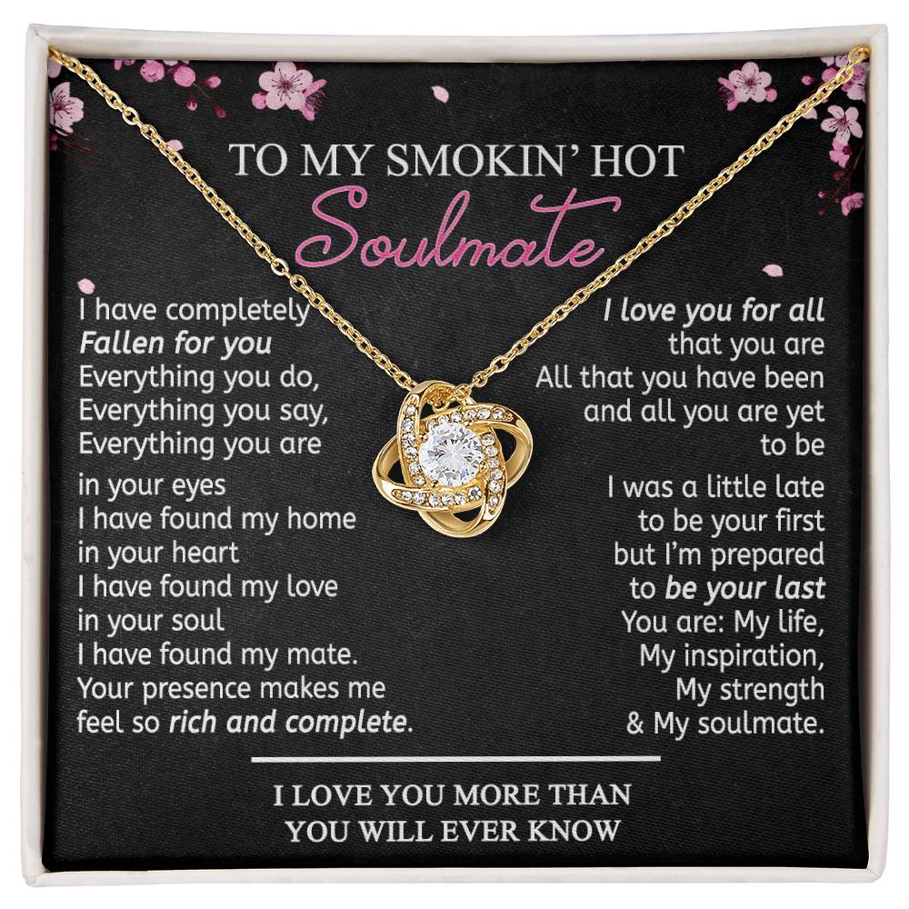 To My Soulmate Necklace From Husband, Boyfriend Romantic Gifts Necklace For Her To My Wife Gift Necklace Jewelry Soulmate Gift For Wife Love Knot Pendant Necklace Gifts for Wife 14k White Gold