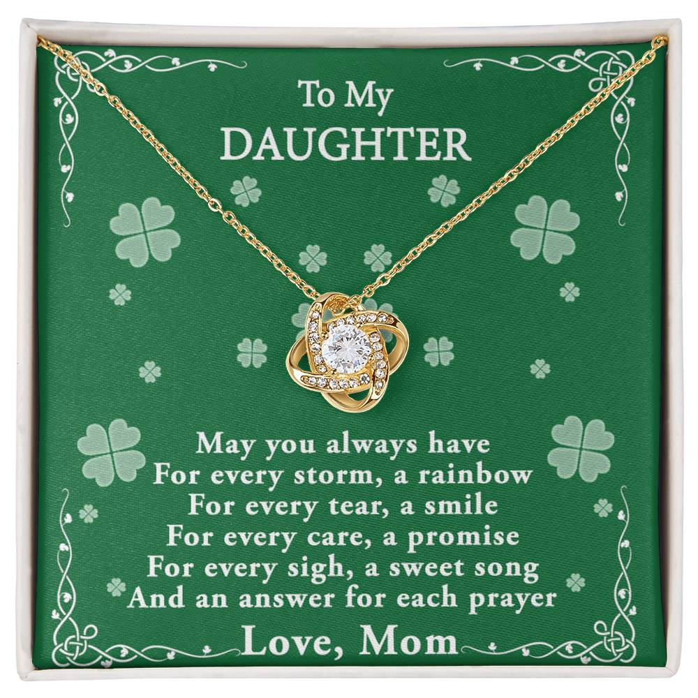 Four Leaf Clover Card Daughter Necklace, Love Knot Necklace Gift For Daughter - To My Daughter Necklace From Mom, Mother And Daughter Gift Necklace Pendant For Daughter, Jewelry Gift For Girls